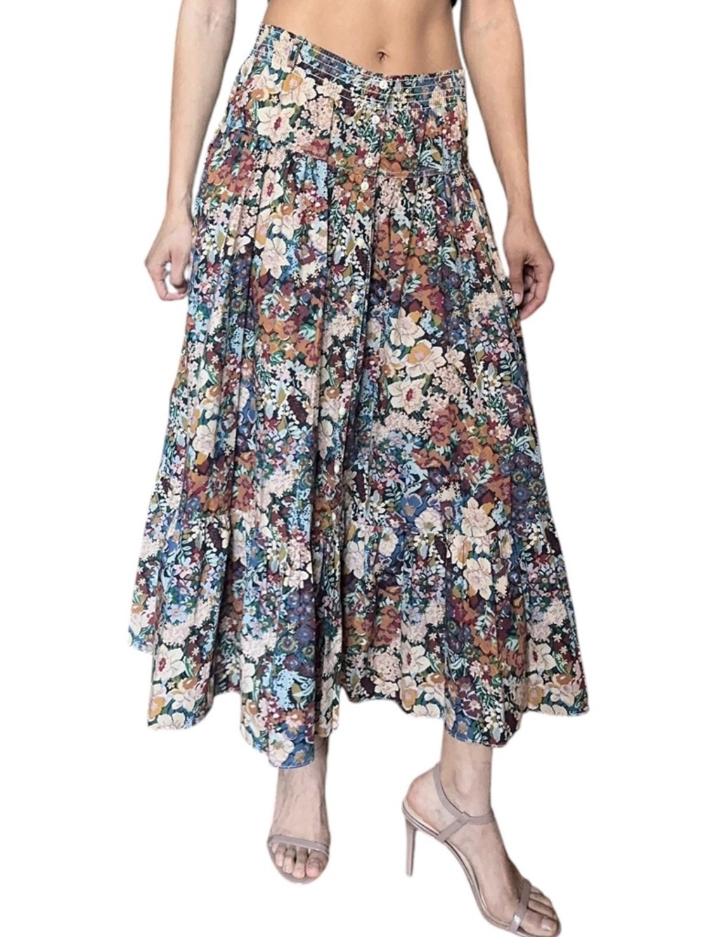 Vintage Circle T by Marilyn Lenox Cottagecore Tiered Floral Maxi Skirt